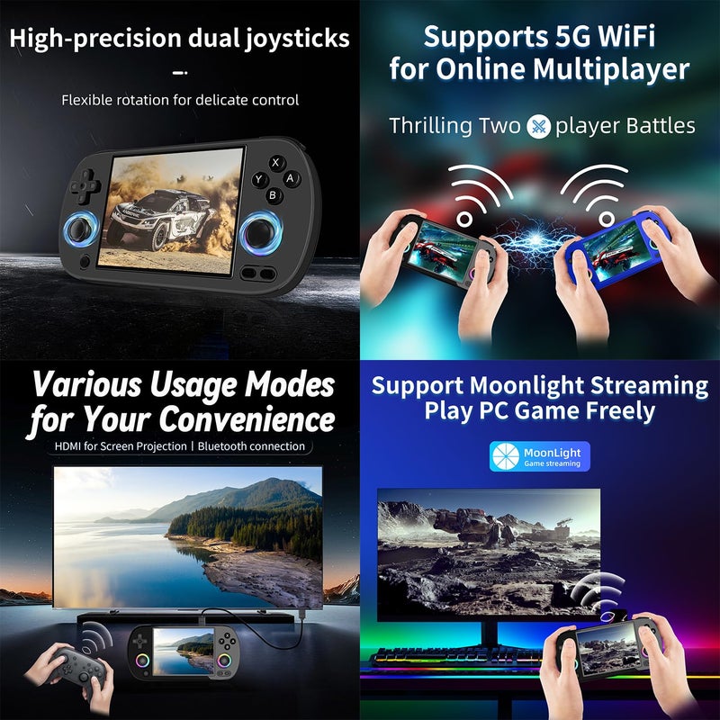 GiipGoop RG40XX H Retro Handheld Game Consoles RG40XXH Retro Gaming Console 64 TF Card Preloaded Games 5000+ Portable Gaming Console Linux 64-bit System 4.0'' IPS Screen WiFi Bluetooth HD and TV Output Black - Image 3
